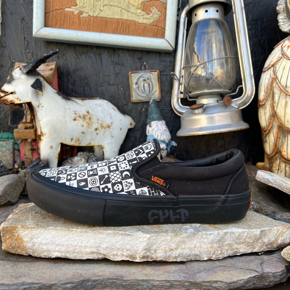 Vans Black and White Patterned Slip-On Sneakers - Picture 3 of 10